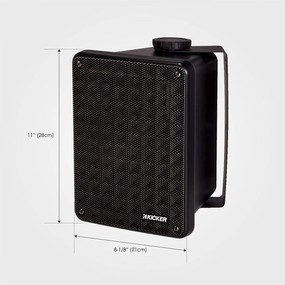 Kicker KB6B 2-Way Full Range Indoor Outdoor Speakers (Pair) Weatherproof Speakers for Patio Garage Poolside in-Home, 6.5 inch woofer, 2x5 inch Horn Tweeter Black