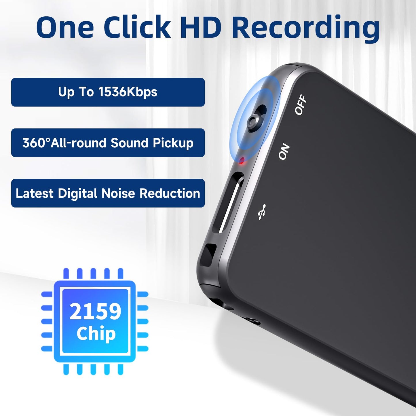 1536Kbps Digital Voice Recorder, with Noise Reduction, Metal Housing, for Lectures and Meetings