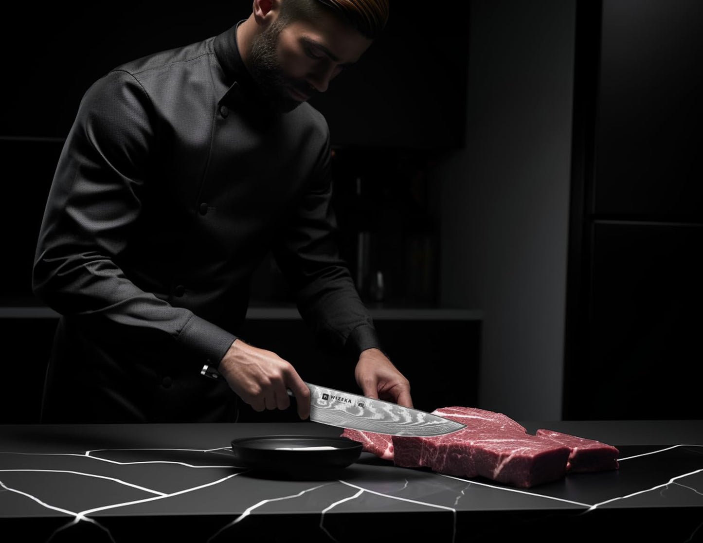 WIZEKA Damascus Chef Knife Set: 3 PCS,Super Sharp Kitchen Knives: Made of Japanese Steel VG10: Full Tang Professional Chef Knife Set With G10 Ergonomic Handle