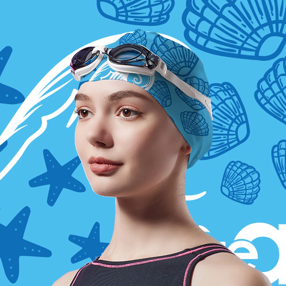 Vsidea 2 Pack Womens Silicone Swim Cap, Unisex Durable Silicone Swimming Cap for Adults Youths Swim Bath Hats caps (Gray + Blue)