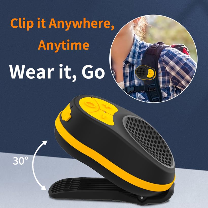 STDFORU Small Wearable Bluetooth Speaker Clip On Wireless Jobsite Pro Water-Resistant Portable Bluetooth Speaker Mini Wearable Speakers with Microphone for Workout Cycling Running (Black+Yellow)