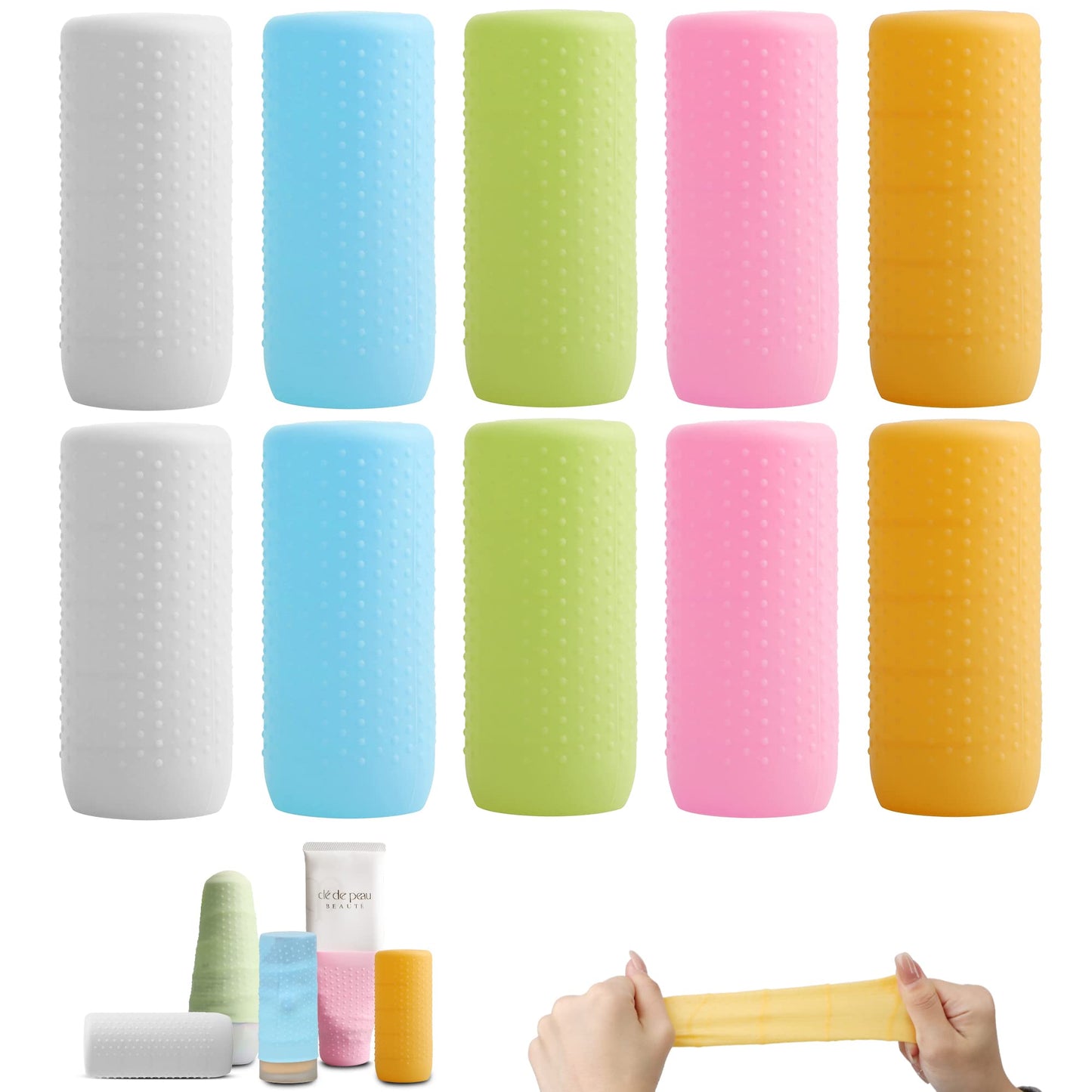 6 PCS PCS Silicone Bottle Sleeves for Travel Toiletries,Leak-Proof Covers,Cruise Essentials for Women and Men,Travel Must-Haves,Colorful Elastic Sleeves