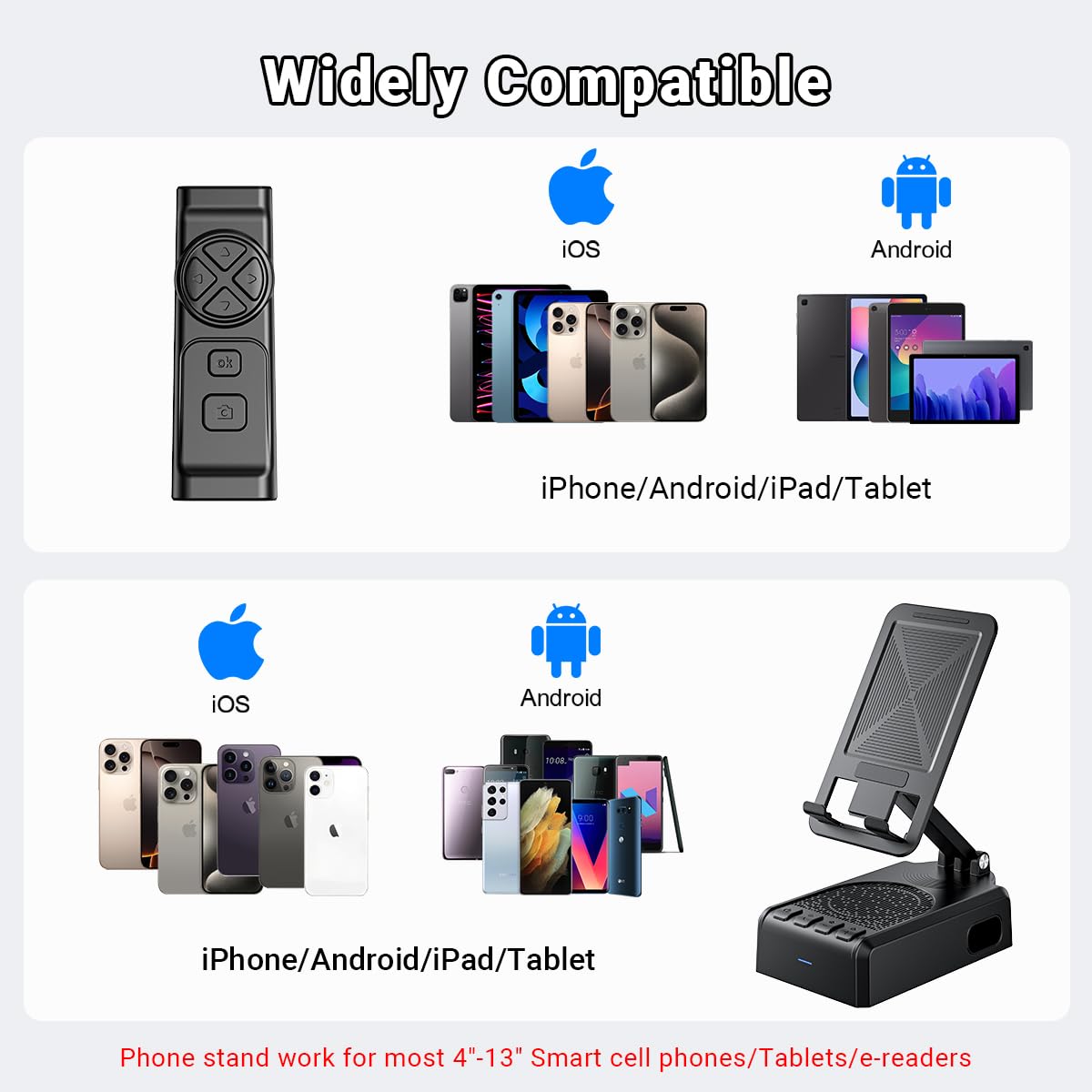 AIKELA Bluetooth Speaker with Video Scrolling Remote and Phone Stand, Phone Speaker Amplifier, Stereo Sound, Adjustable Holder, Gifts for Men Women Teens