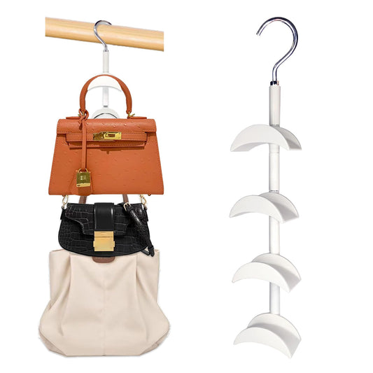 Purse Hanger for Closet, Rotating Purse Organizer for Closet White Purse Holder Purse Hooks for Organizer Storage Purses Tote Bag Handbags Scarf Belt