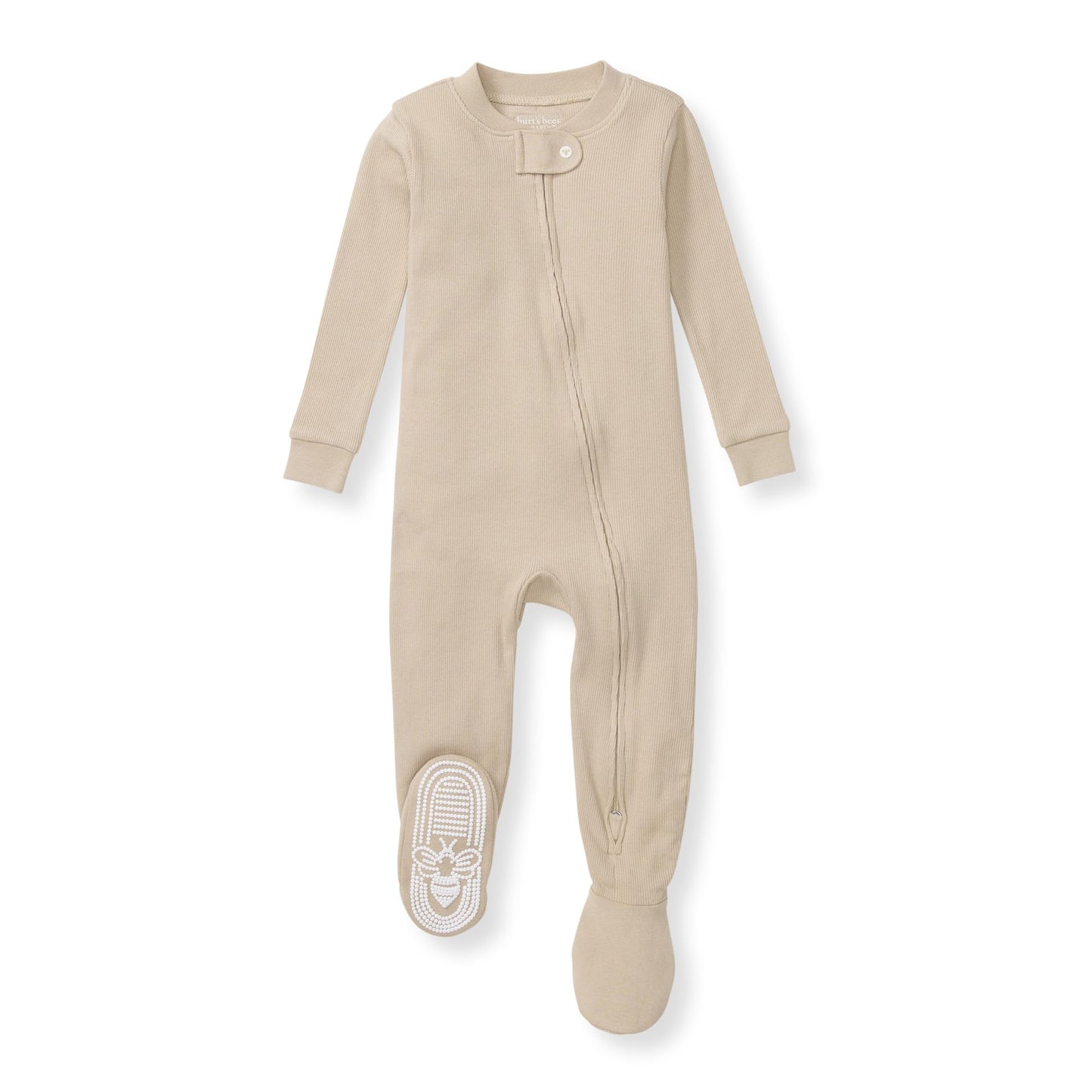 Burt's Bees Baby Baby Boy's Sleeper PJs, 100% Organic Cotton, One-Piece Footie, Zip Up Jumpsuit, Snug Fit Pajamas, Neutral Solid Rib, 12 Months