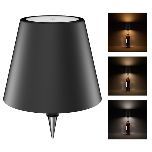 ORALUCE Wireless Bottle Lamp Shade with Light, Stepless Dimming LED Bottle Lights for Liquor Bottles, 3 Color Temperature Wine Bottle Lights Rechargeable for Bar/Home/Club/Pub (Black)