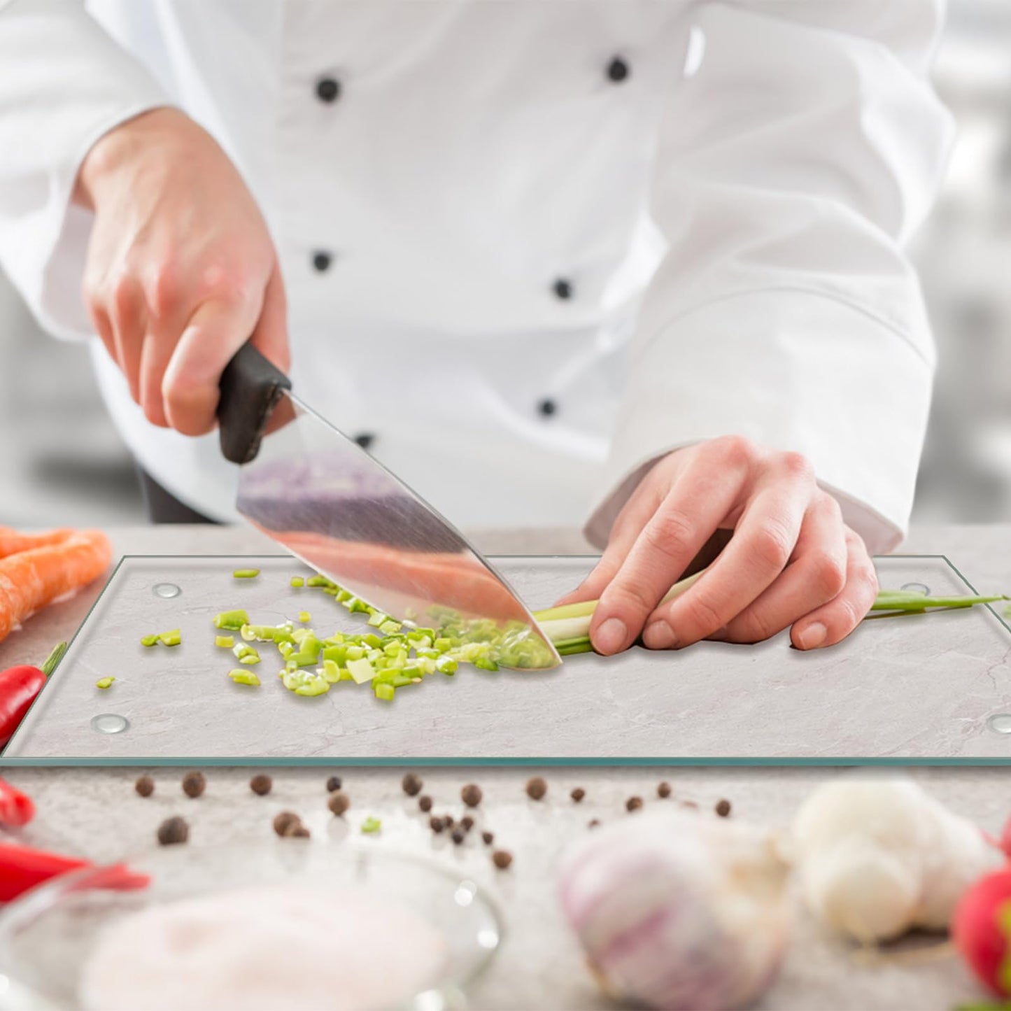 JAMBALAY Tempered Glass Cutting Board for Kitchen, 16"x12" Clear Glass Cutting Board with Rubber Non-Slip Feet, Heat and Scratch Resistant, Shatterproof, Dishwasher Safe,Transparent