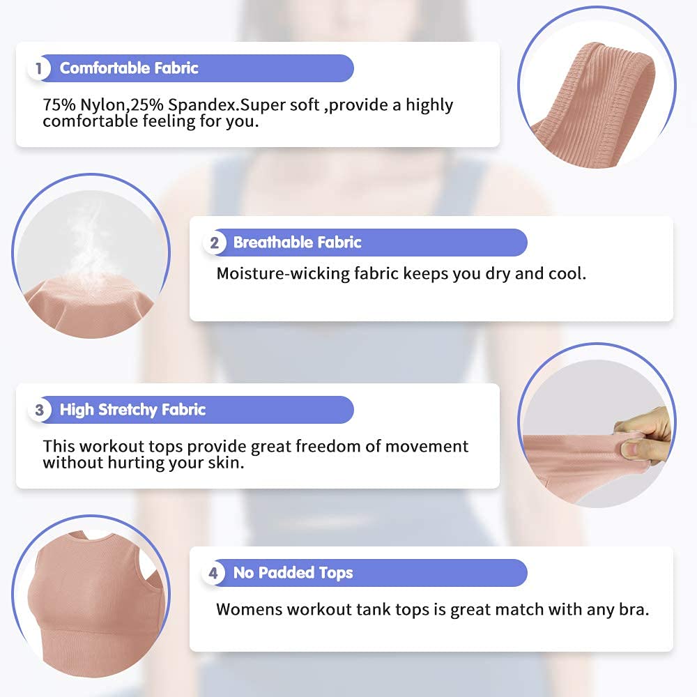 Workout Crop Tank Tops for Women Solid Comfort Sleeveless Shirts for Casual Sports Fitness Yoga Reversible Ribbed Tops Pink S