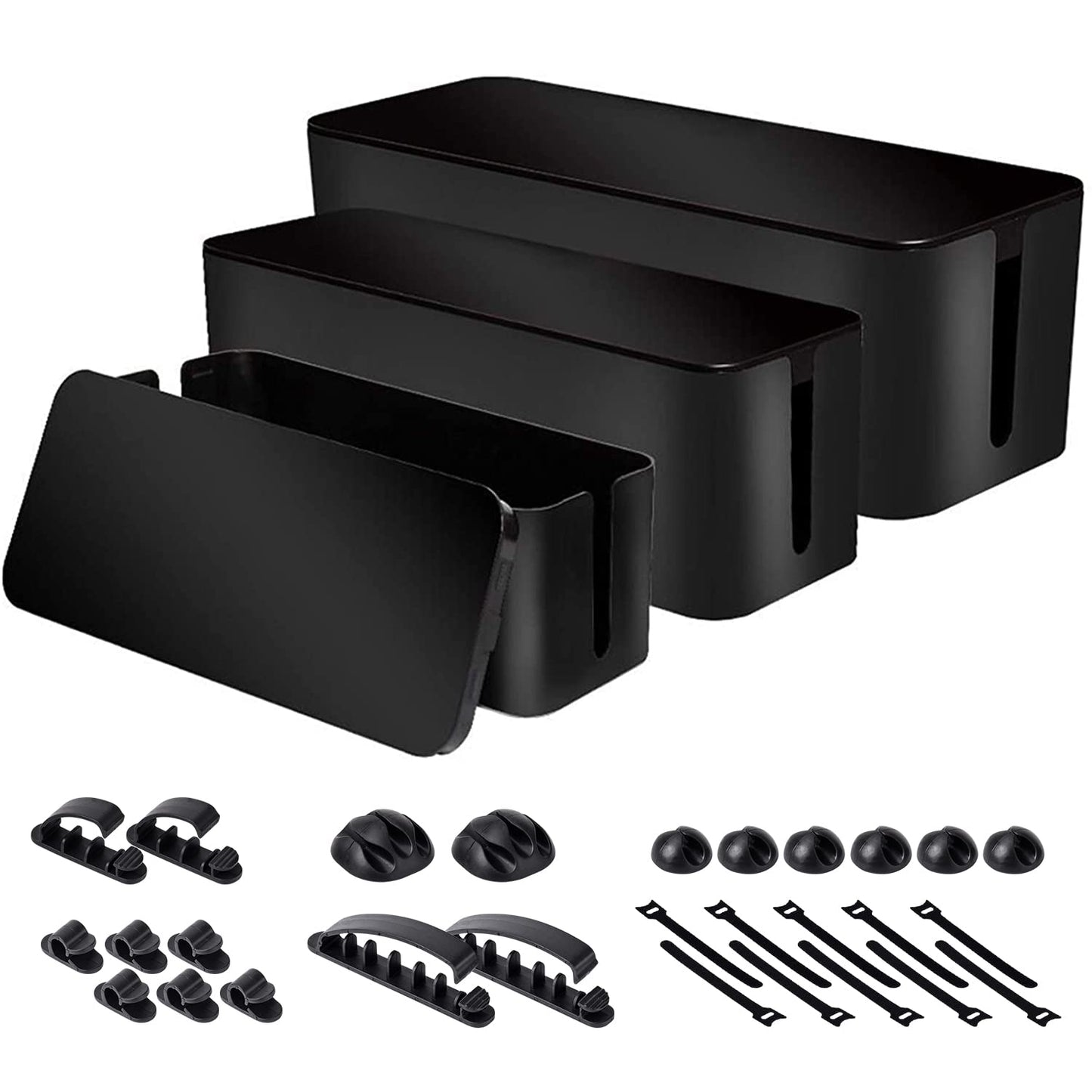 Chouky Cable Organizer Box Set of Three, Power Cover Cord Holder Surge Protector for Desk (White)