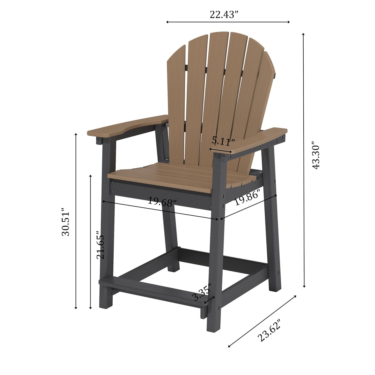 OTSUN Outdoor Tall Adirondack Chairs Set of 2, Patio Bar Stool Chair with High Back, 400lbs, Widened Arms, All-Weather Balcony Chair for Backyard, Garden, Yard - Black Brown