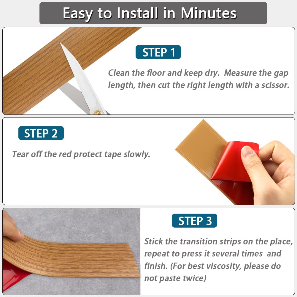 Floor Transition Strip 2" Self Adhesive Flat Vinyl Flooring Transitions Strip with Strong Backing Wood Grain 5cm, 3.28FT, Brown Wood Grain