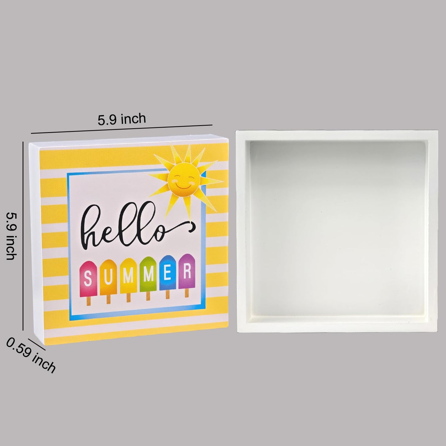 Summer Decor Summer Decorations for Home Hello Sunshine Popsicle Wood Box Sign Rustic Wooden Shelf Desk Decor Season House Warming Gifts 5.9 x 5.9 Inch