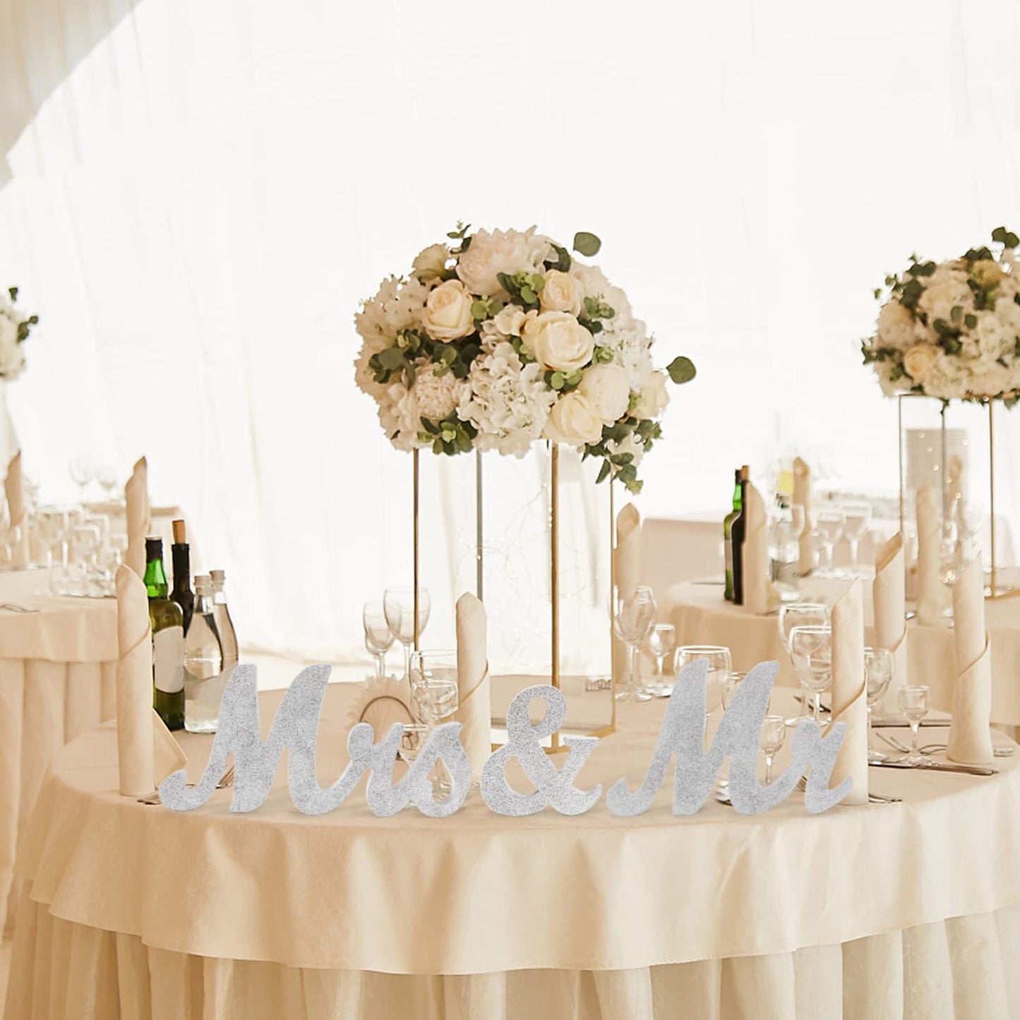 Mr and Mrs Signs Wedding Table Decorations, Wooden Freestanding Letters for Photo Props, Rustic Wedding Decoration, Anniversary Wedding Shower Gift (Silver)