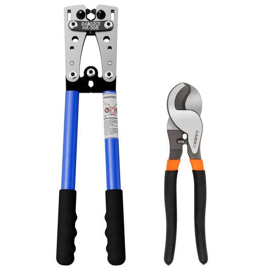 Sanuke Battery Cable Lug Crimping Tool Kit with Cable Cutter 60pcs Ring Terminals 60pcs Heat Shrink Tubing and A Bag, Wire Crimper for AWG 10-1/0 Electrical Lug