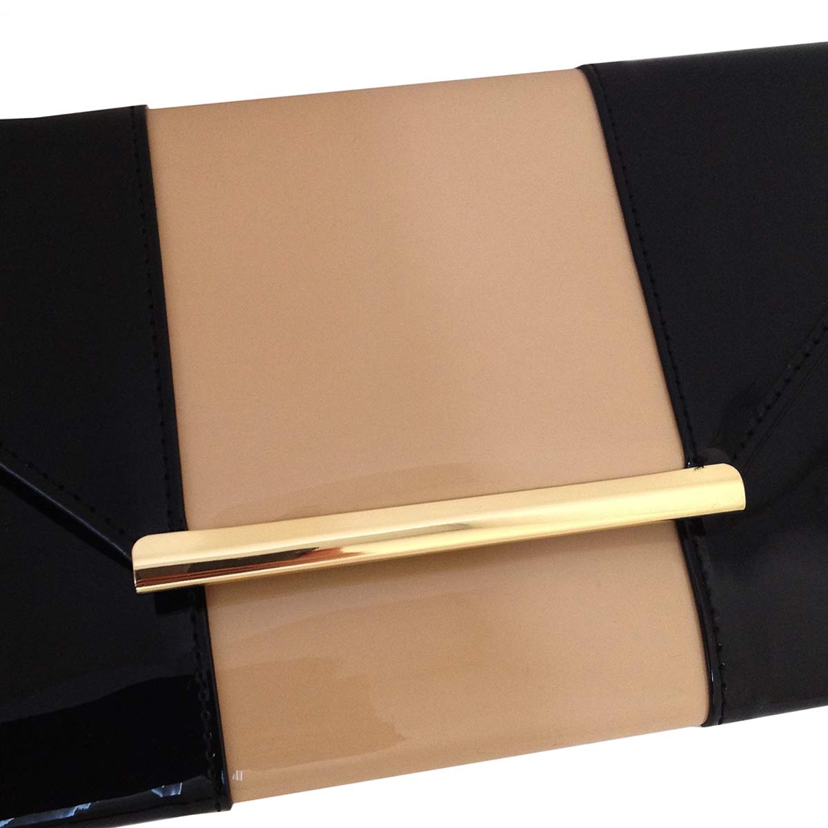 JNB Patent Color Block Envelop Clutch, Taupe/Black