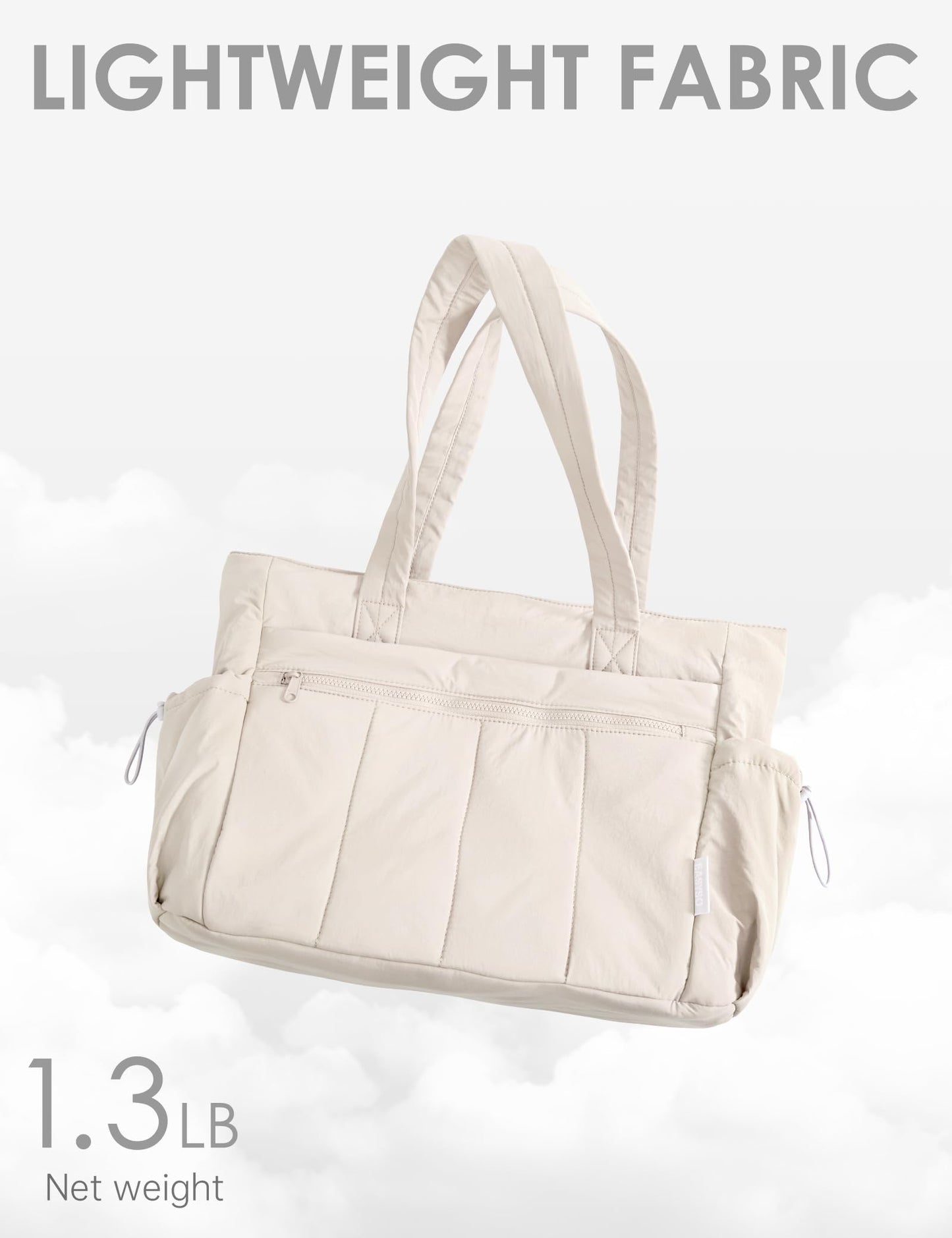 EASYSO Tote Bag for Women, Lightweight Large Puffer Bag, Quilted Shoulder Purses Handbags for Travel Work (Beige)