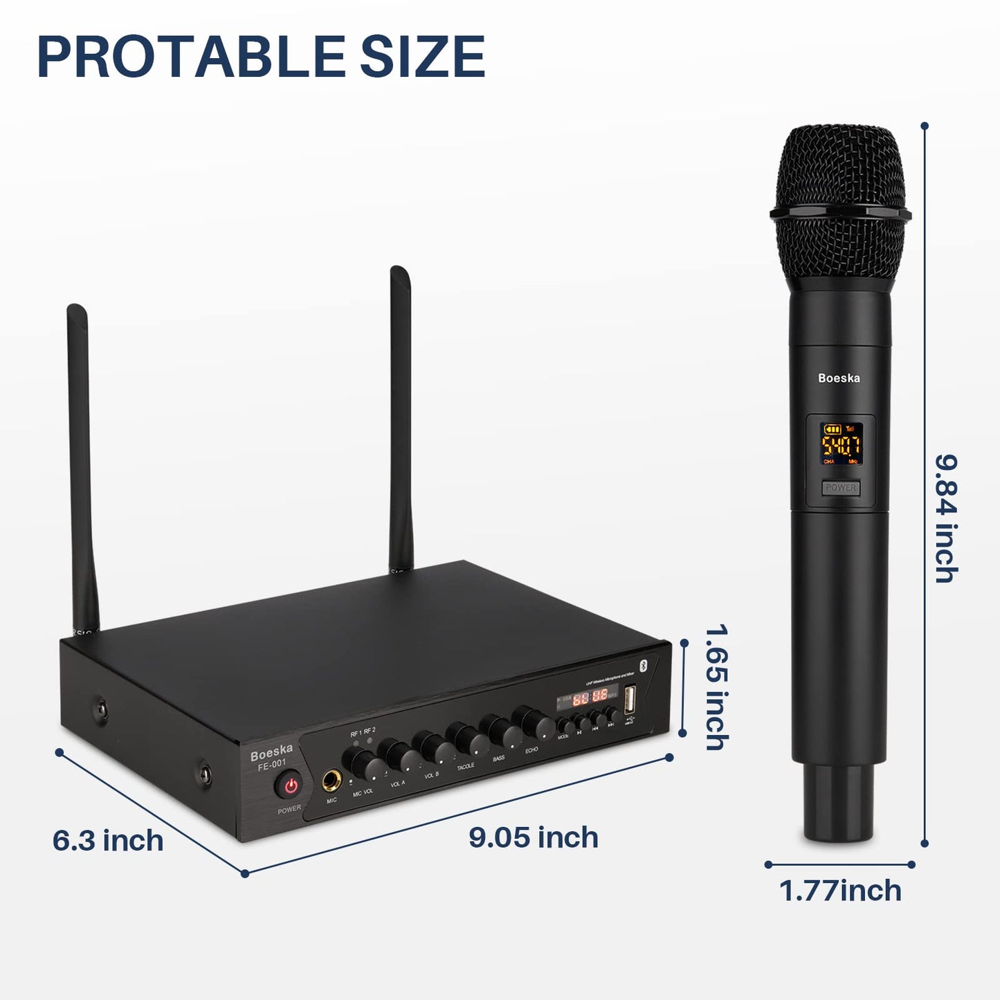 Wireless Microphone System, UHF Dual Cordless Handheld Microphones Set for Home Karaoke, Singing, Speech, Party, Meeting, Church, 262ft Range, Black