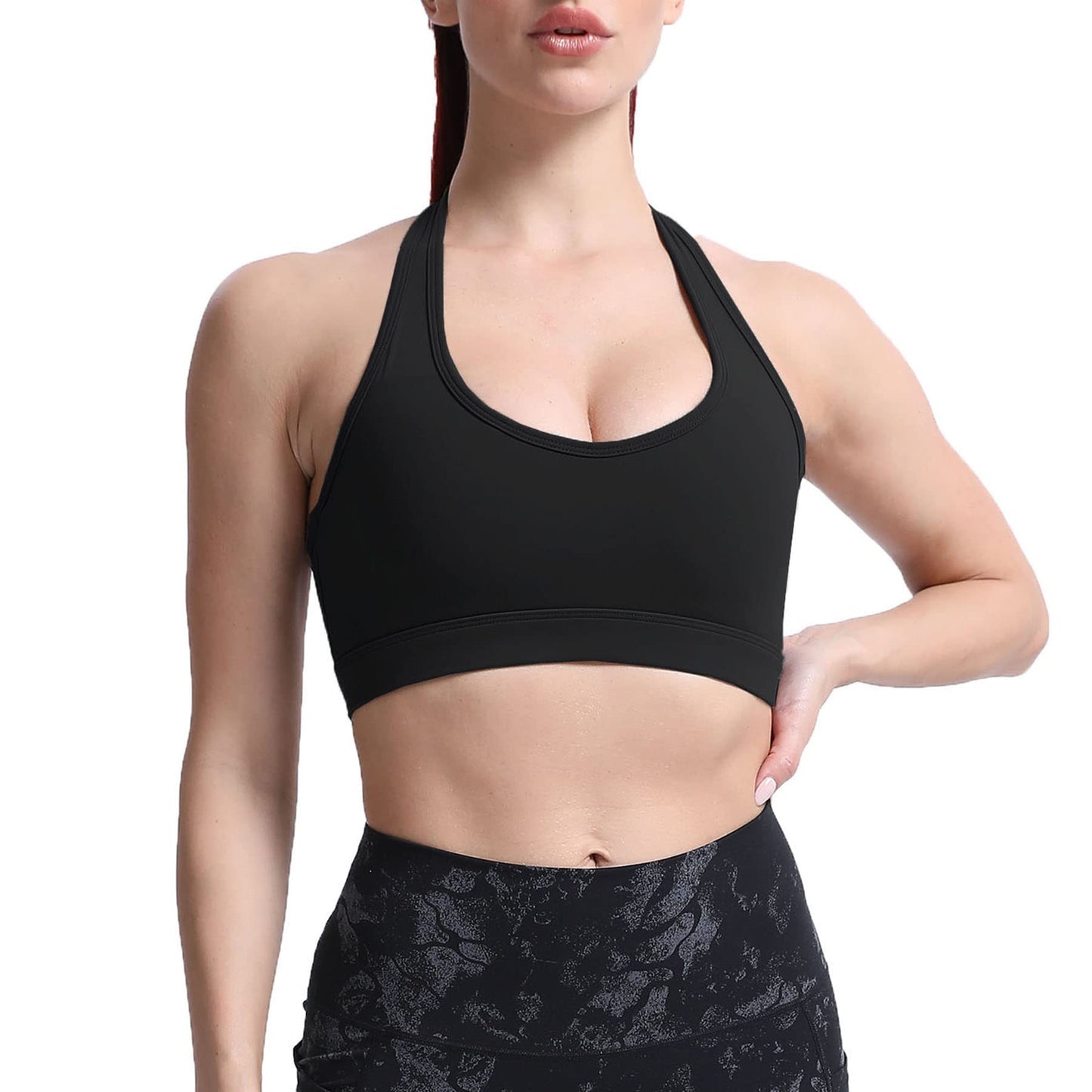 Aoxjox Women's Workout Sports Bras Fitness Halter Bra Yoga Crop Tank (Black, Small)