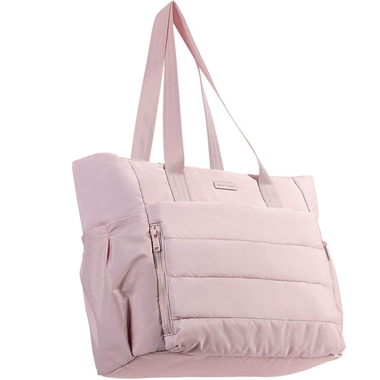 NISHEL Travel Puffy Tote Bag For Women, Ultra-Lightweight Large Tote Purse For Office Day And a Short Weekend Getaway, Pink