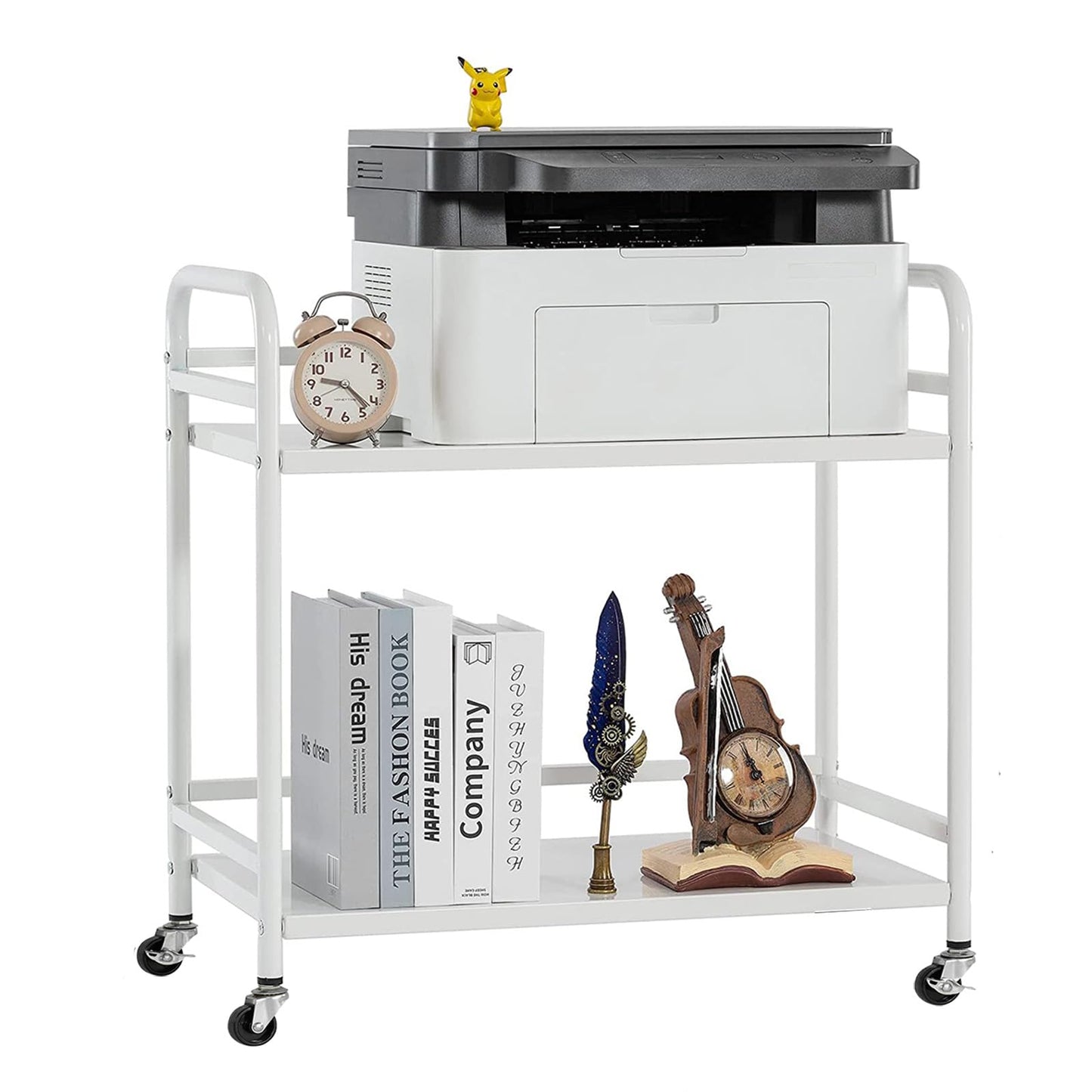 HDANI 2 Tier Under Desk Printer Stand with Storage,Microwave Storage Rack,Metal Rolling Printer Cart with Wheels for Home Office,Utility Storage Cart and Stand,White