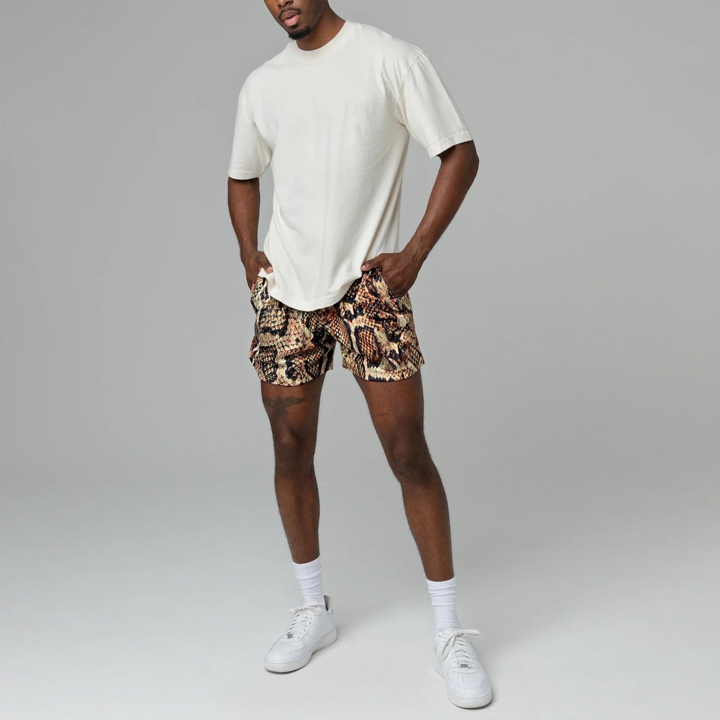 MECH-ENG Men's Graphic Shorts Basketball Athletic Fitness Training Shorts Casual Mesh Lightweight Breathable(Snake Brown Small)