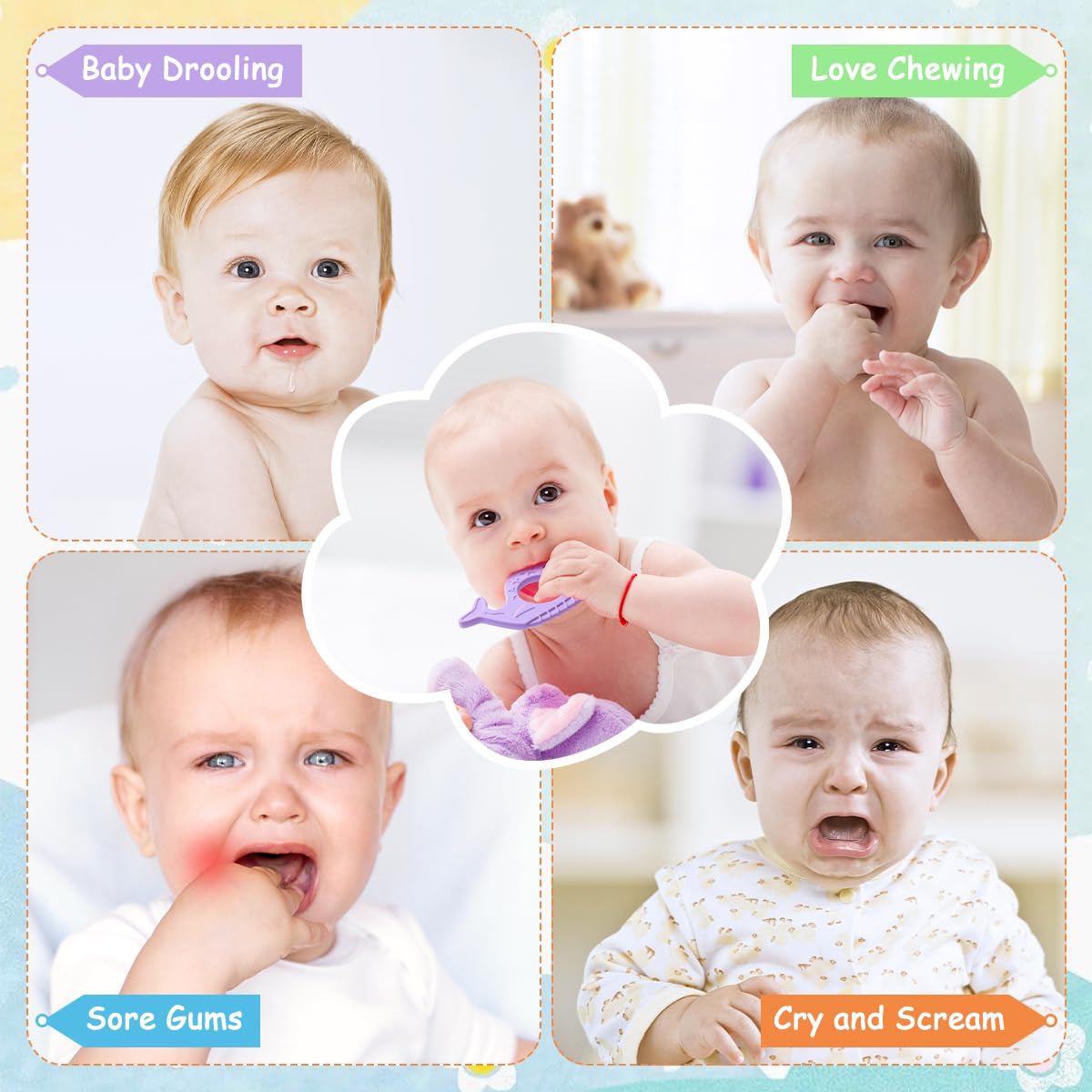 BEBOAN Silicone Baby Teething Toys, 8 Pack Cute Baby Teether Teething Ring Chew Toys Frozen Teether, BPA Free Easy to Grip Gifts for Infant Girls Boys 3 Months +