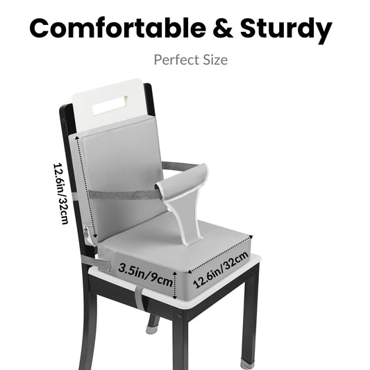 PandaEar Toddler Booster Seat for Dining Table, Portable Increasing Booster Cushion with Backrest & Adjustable Seat Belt for Kids Children, Non-Slip Bottom (Grey)