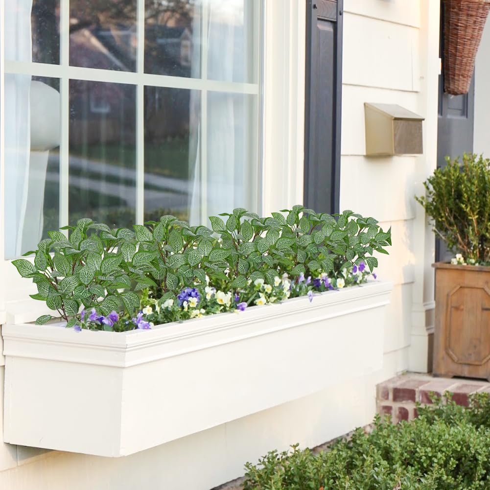 Hollyone 5 Bundles Artificial Greenery Plants Stems Faux Fittonia Leaves Plant Bouquet Fillers for Arrangement, Fake Shrub Bushes Plants for Home Centerpiece Indoor Outdoor Garden Patio Porch