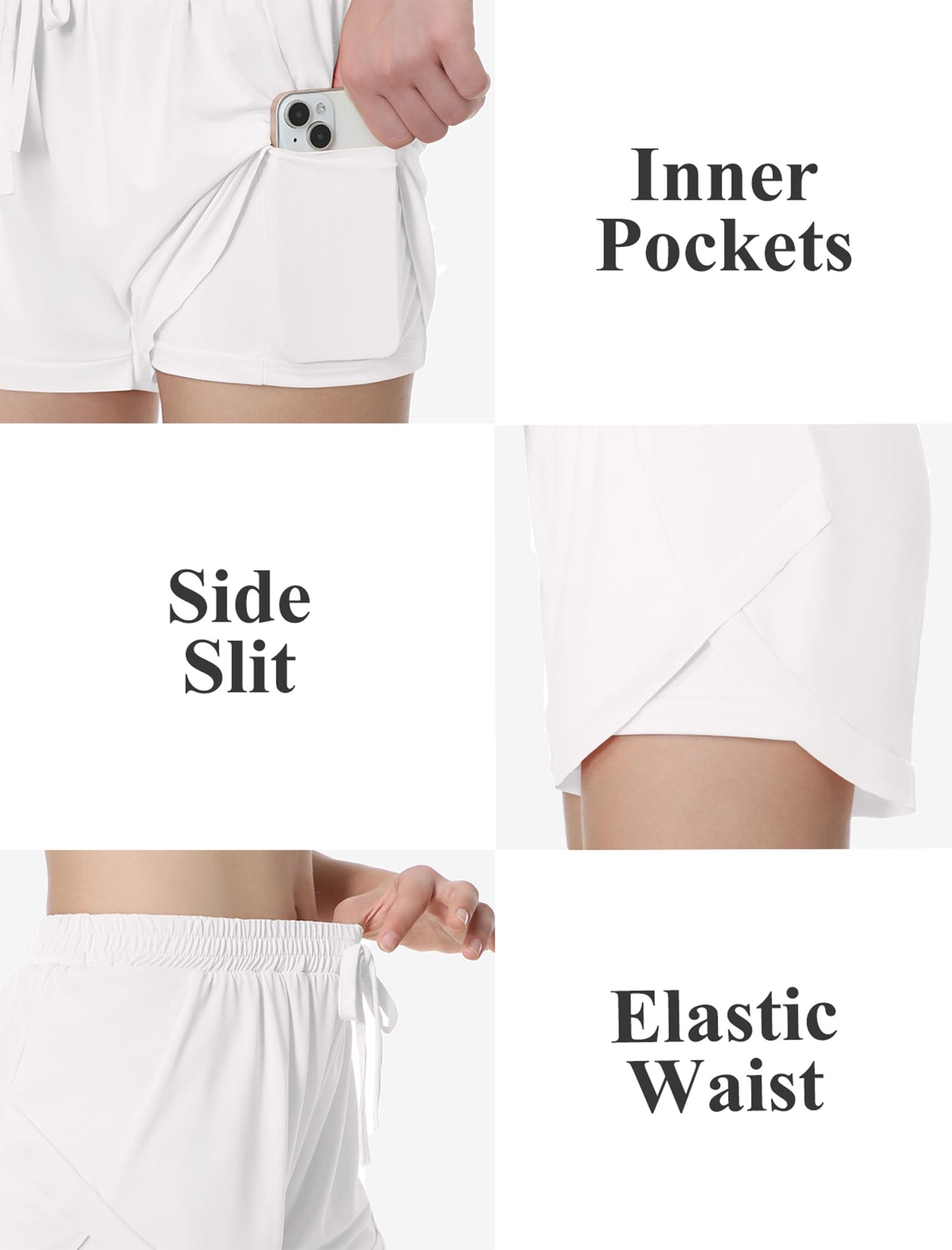 EXARUS 3 Pack Girls Athletic Shorts Running Sport Cheer Workout 2 in 1 Track with Pockets Black White Pink 12Y