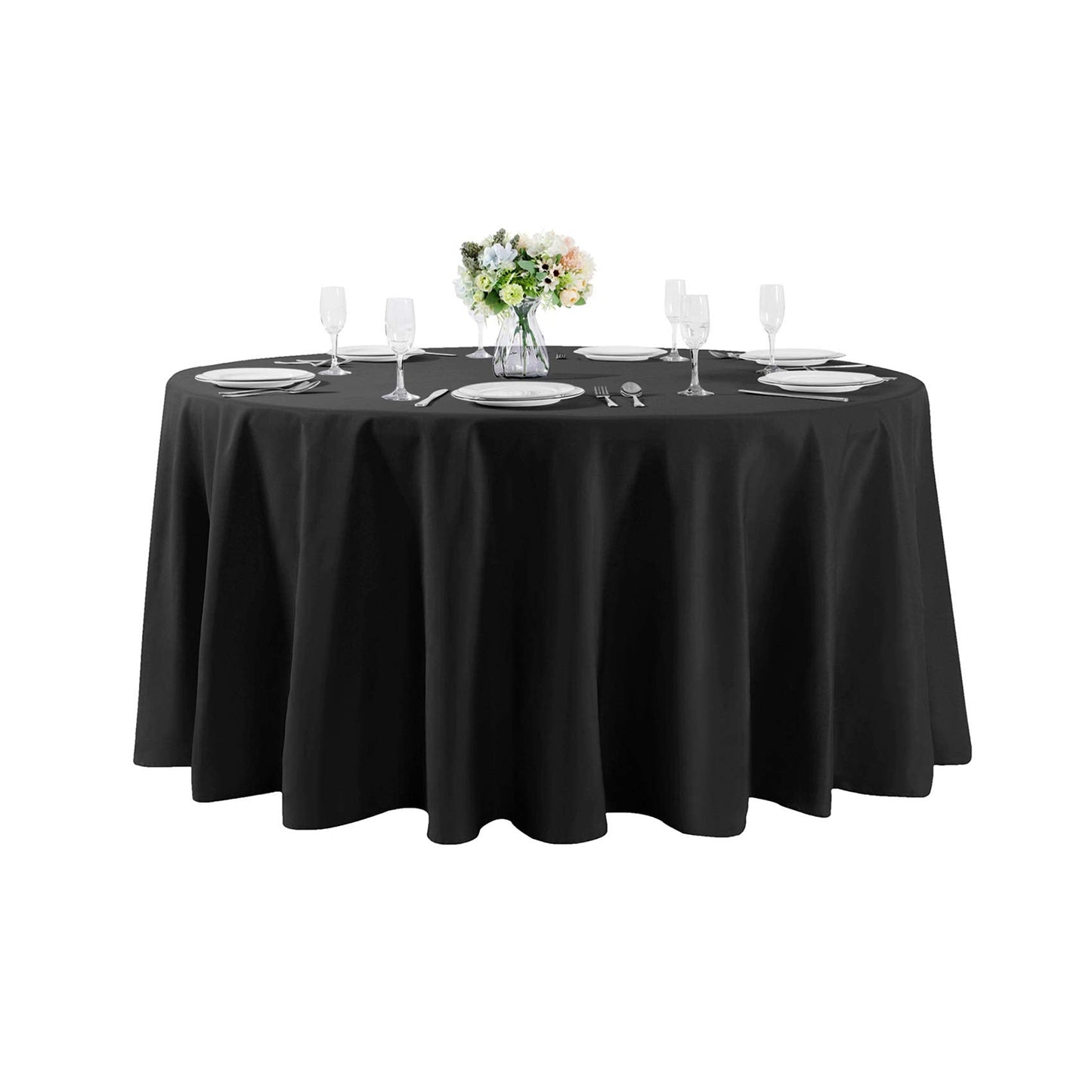 120 inch Round Tablecloth Washable Polyester Table Cloth Decorative Table Cover for Wedding Party Dining Banquet（120 inch,Black）
