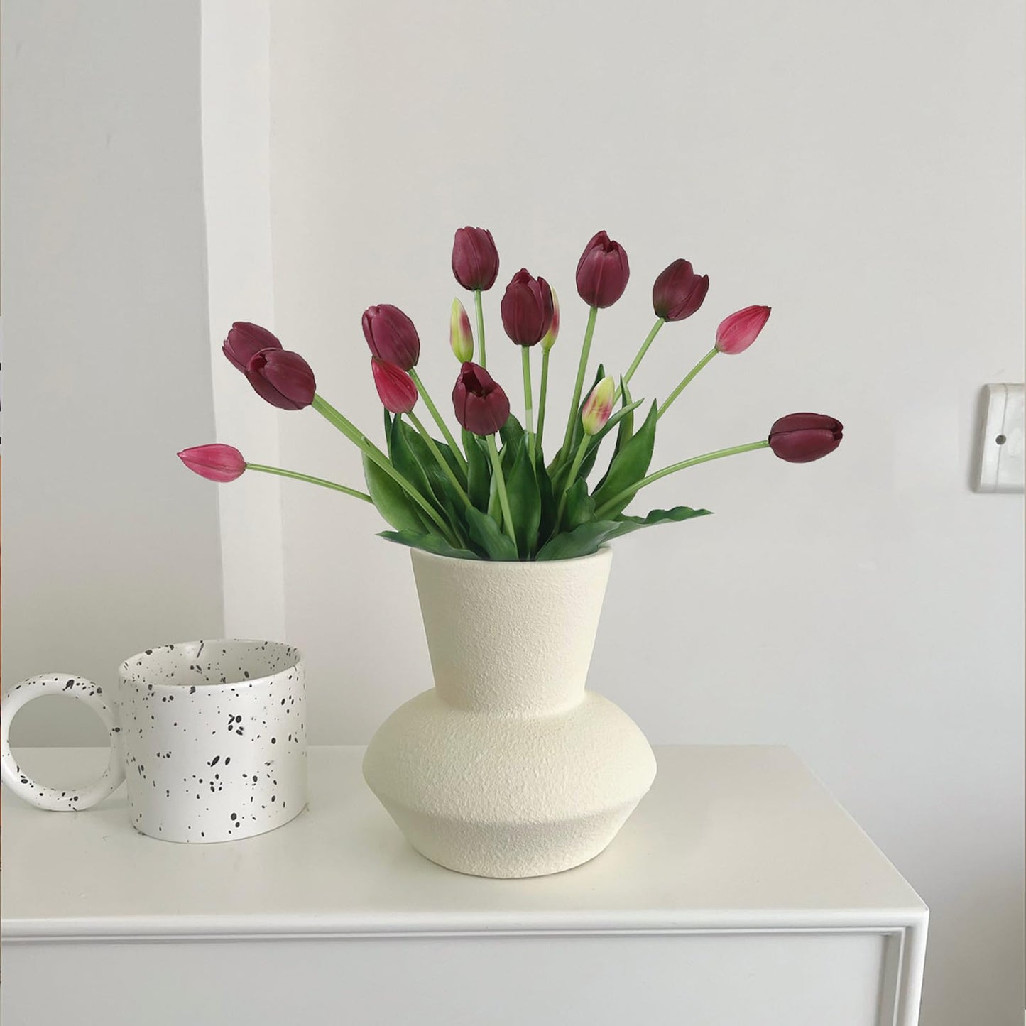 LINSIE 15 Pcs Deep Purple Artificial Flowers Tulips Real Touch Latex Plastic Soft Faux Bouquets for Party, Wedding, Home, Room, Garden Decor