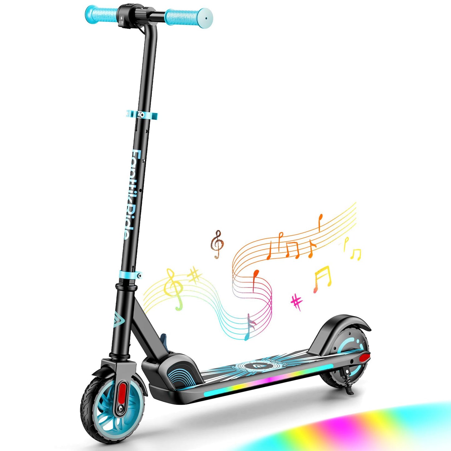 FanttikRide C9 Apex Electric Scooter for Kids 8-12, Adjustable Handlebar Height for Riders 3.9-5.2 ft, 132 lbs, Up to 40 mins Continuous Time, 3 Speed Mode 5/8/10 MPH, Bluetooth Music Speaker, Blue