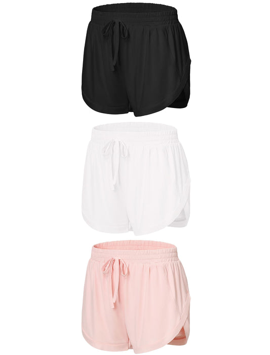 EXARUS 3 Pack Girls Athletic Shorts Running Sport Cheer Workout 2 in 1 Track with Pockets Black White Pink 12Y