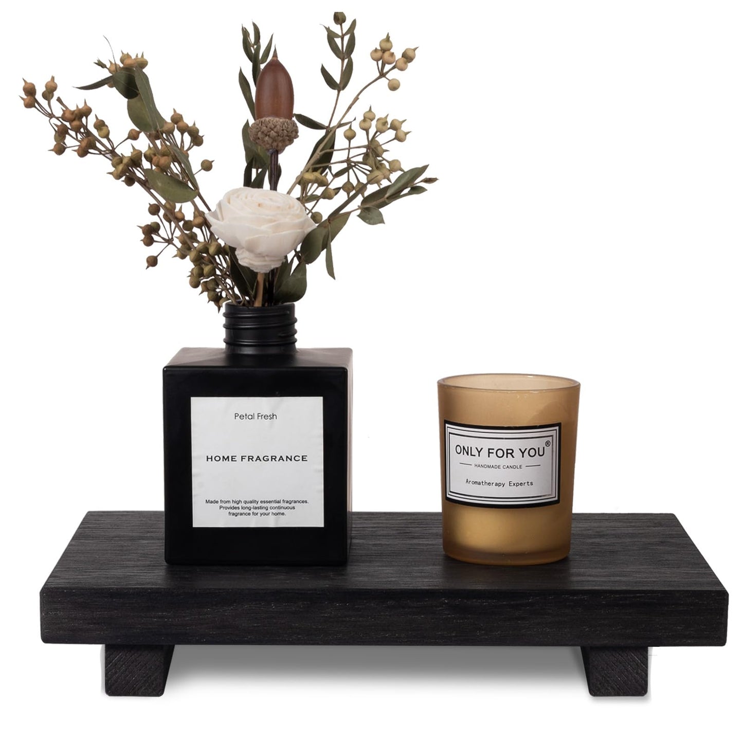 Small Wood Tray Pedestal Stand Farmhouse Bathroom Decor Decorative Wooden Riser Kitchen Soap Dish Holder for Vanity, Counter, Sink, Brown