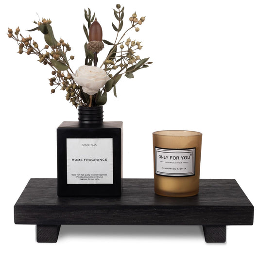 Small Wood Tray Pedestal Stand Farmhouse Bathroom Decor Decorative Wooden Riser Kitchen Soap Dish Holder for Vanity, Counter, Sink, Brown