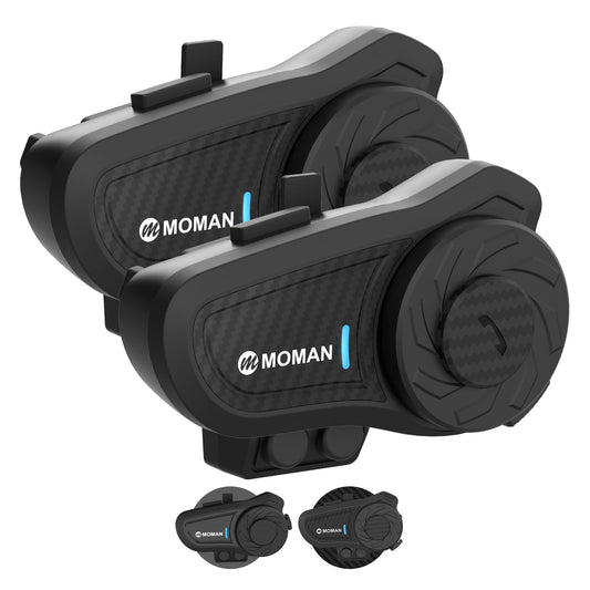 Moman Motorcycle Intercom, H2 Pro【2 Pack Carbon】 Helmet Headset Wireless Communication System to 1000M with DSP&CVC Noise Cancellation IP65 Waterproof FM, Motorcycle-Intercom-Headset-Helmet-Motobike