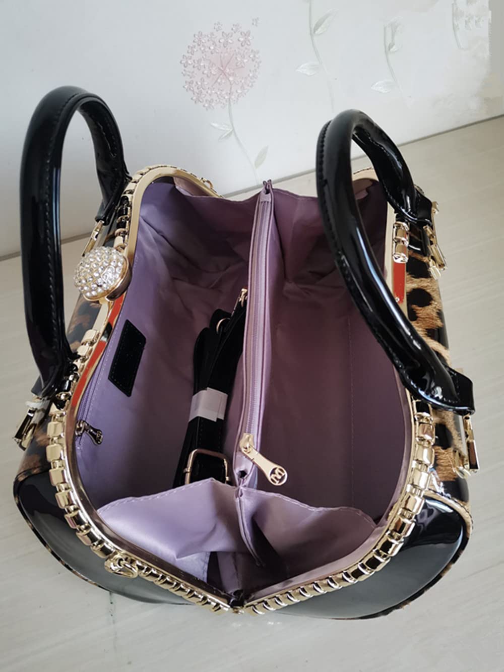 Shirt Luv Fashion Leather Women's Top Handle Satchel Crossbody Handbags Crystal Evening Bag Purses Hard Shoulder Bags (Leopard)