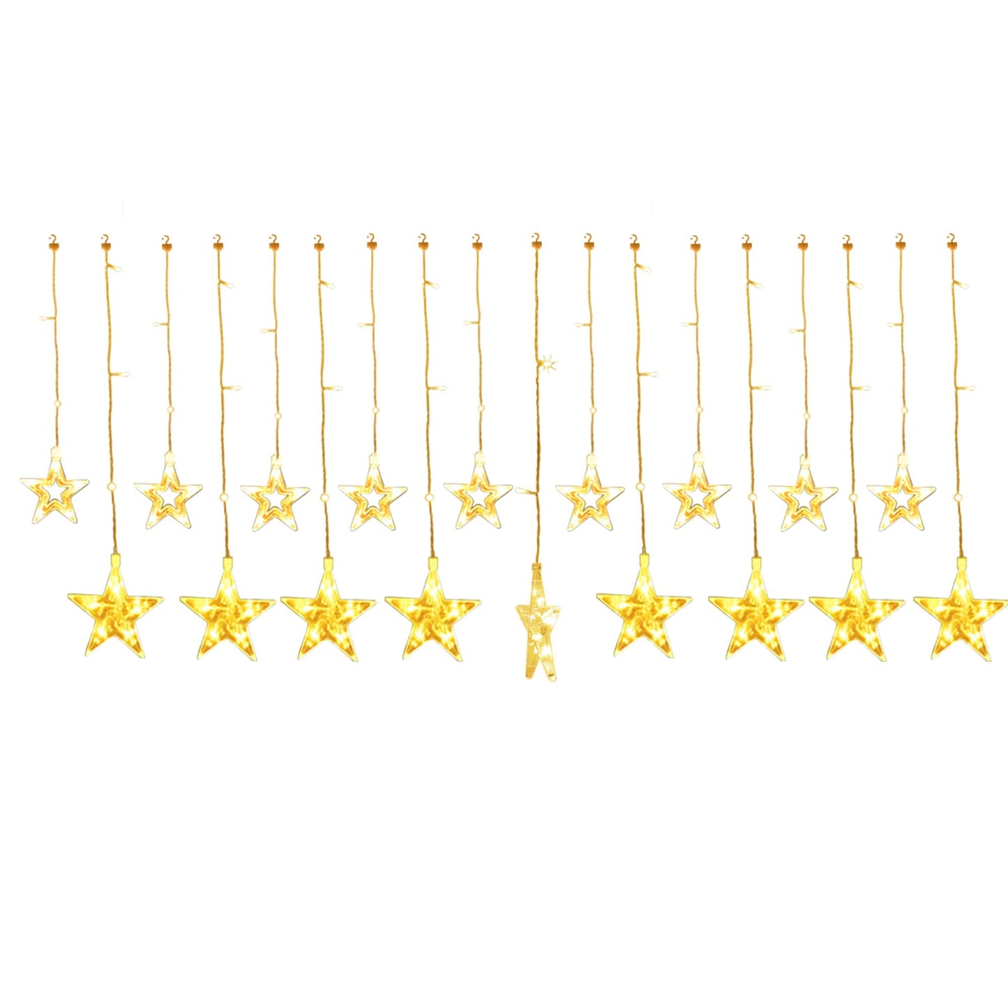 TOFU Star Curtain Lights, 108 Led 12 Stars Remote Window Curtain String Lights Plug in with 8 Flashing Modes Decoration for Christmas, Wedding, Bedroom, Party, Birthday, 7.3ft W, 3.3ft H, Warm White