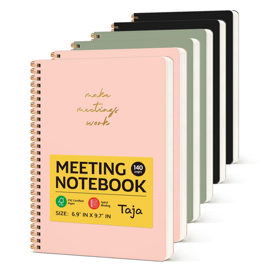 Taja Meeting Notebook for Work Organization - Work notebook with action items, Meeting Minutes Planner Notebook, Perfect Office Supplies for Men & Women - Green