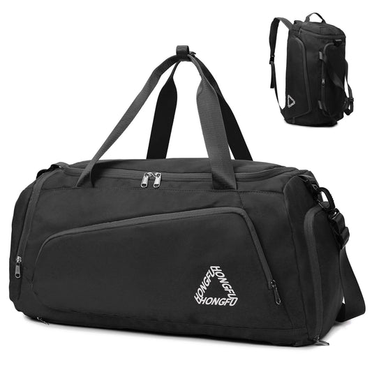 Eslcorri Gym Duffle Bag for Women Men, Sports Backpack with Wet & Shoe Compartment, Fitness Overnight Weekender Bag for Yoga, Swim, Travel (Style B, Black)