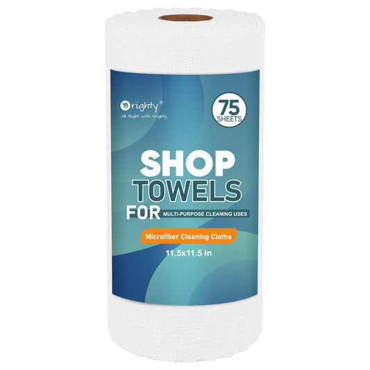 Orighty Microfiber Cleaning Cloths, 75 Sheets Shop Towels, Reusable Paper Towels Shop Rags, Washable Microfiber Towel Roll Cleaning Rags for Cars, House, Kitchen, 11.5’’ x 11.5’’, White