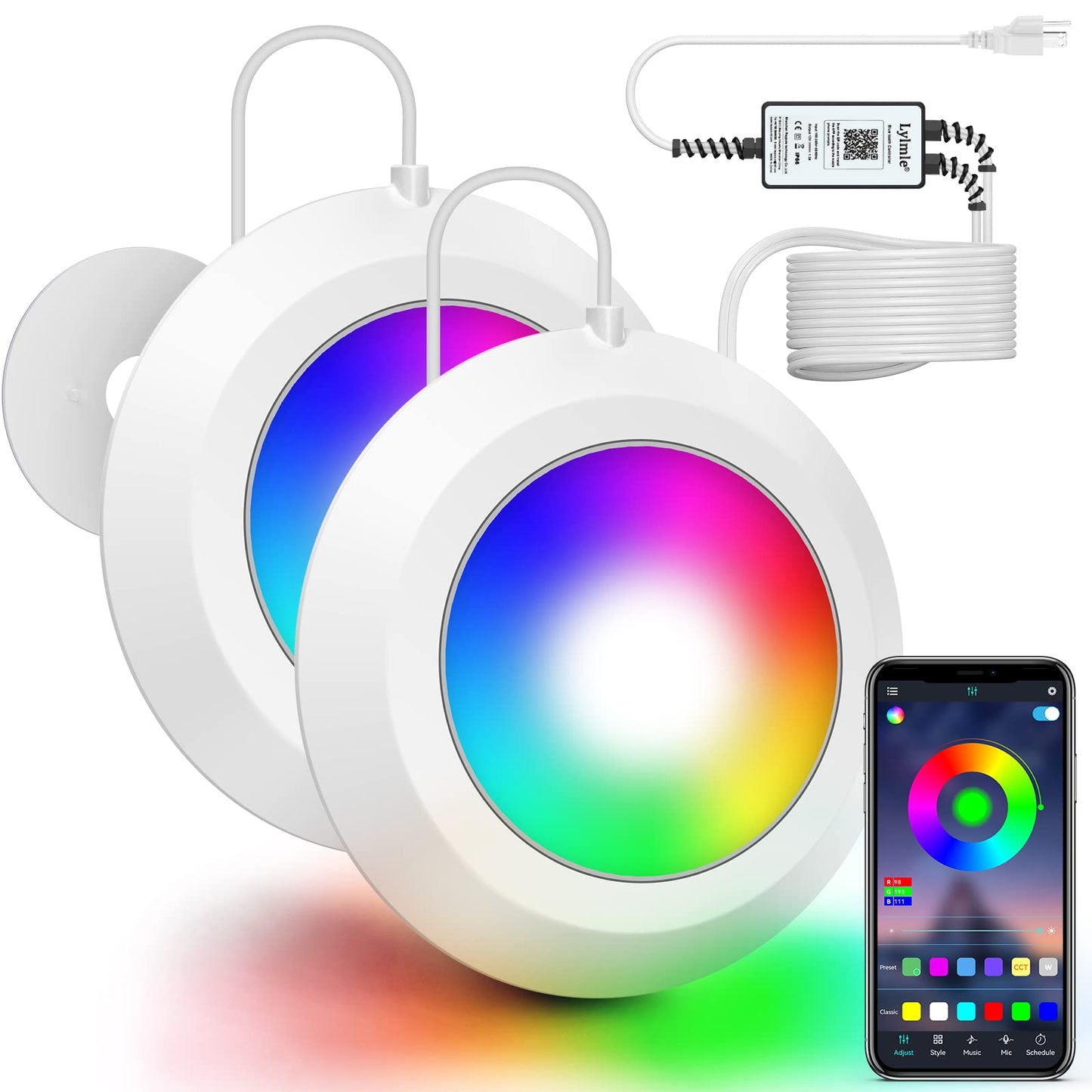 LyLmLe LED Pool Lights 50W Double Lights for Giant Pools, 12V APP Control Underwater Light with Magnet & Timer, 2000lm, IP68 Waterproof Submersible Light for Aboveground and Inground Pools