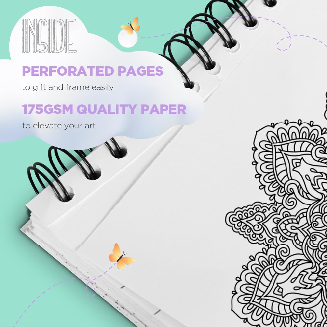 Mandalas II Adult Coloring Book - Features 50 Original Hand Drawn Designs Printed on Artist Quality Paper, Hardback Covers, Spiral Binding, Perforated Pages, Bonus Blotter