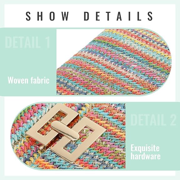 FantasyBear Summer Straw Cluth for women,Rattan Handbags for Women Wicker Purses for Vacation Beach (Multicolour With Chain)