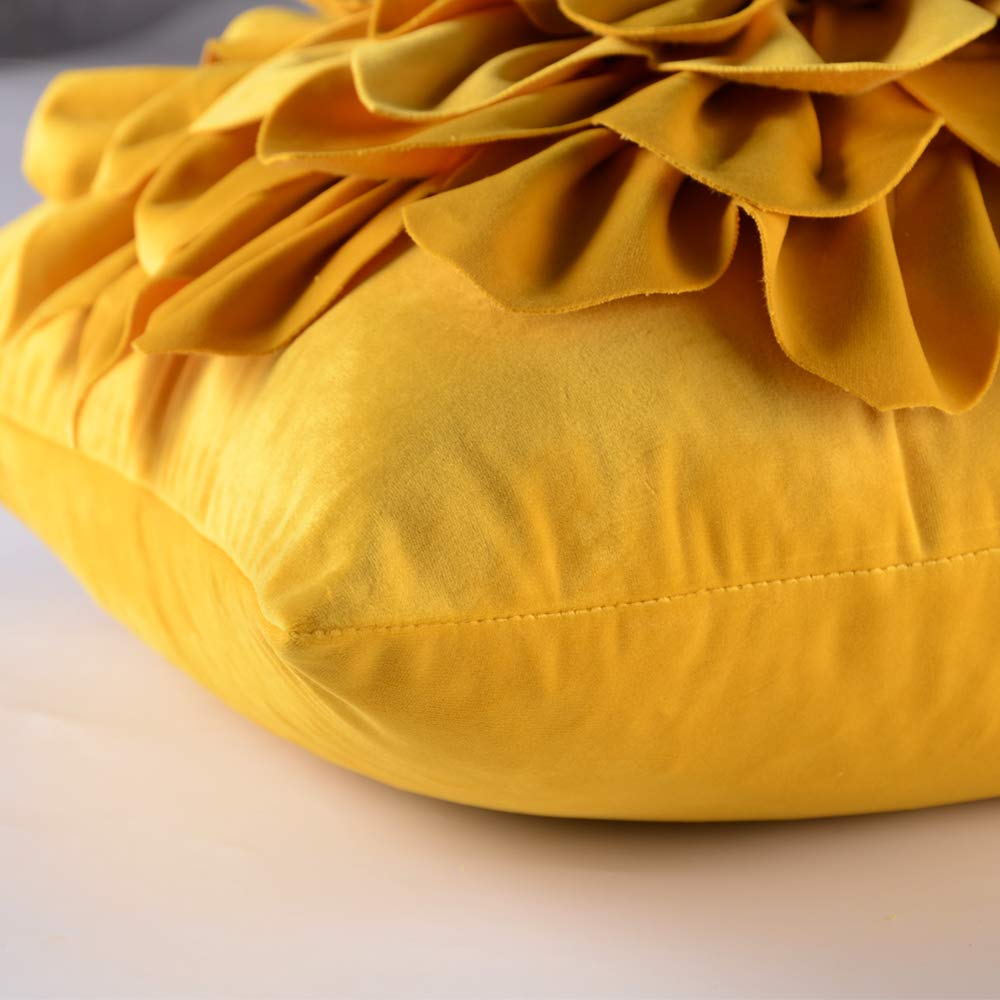 OiseauVoler Decorative 3D Flower Throw Pillow Covers Soft Velvet Handmade Pillowcases Cushion Covers for Couch Bed Living Room Home Decor 18x18 Inch Yellow