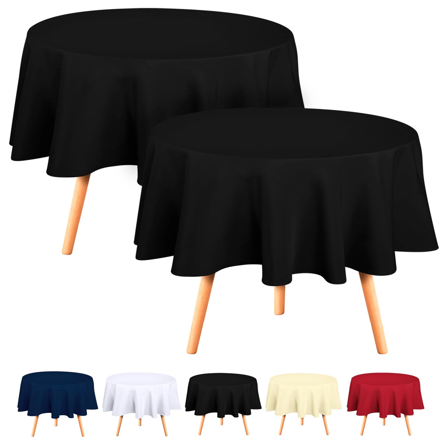 Utopia Kitchen 2 Pack Round Table Cloth [70 Inches, Black] Stain and Wrinkle Resistant Tablecloth Washable Polyester Cover for Dining, Buffet Parties, Picnic and Weddings