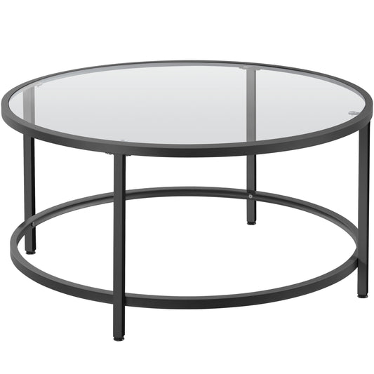 Yaheetech 36" Round Glass Coffee Table, Black Circle Coffee Table Center Table with Glass Top, Small Coffee Table for Living Room, Office & Apartment