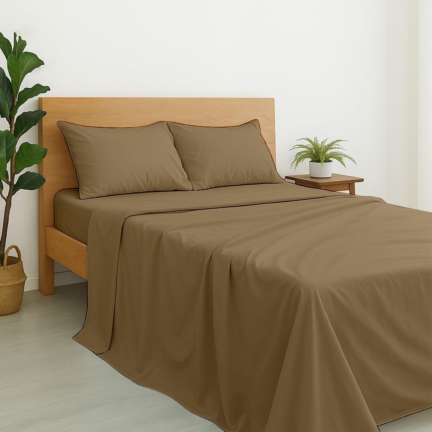 Cottington Lane Full Size Sheet Set, 100% Egyptian Cotton Premium Hotel Quality 4 Piece Sheets Sets, High Thread Count Taupe Solid with 6-10" Deep Pocket