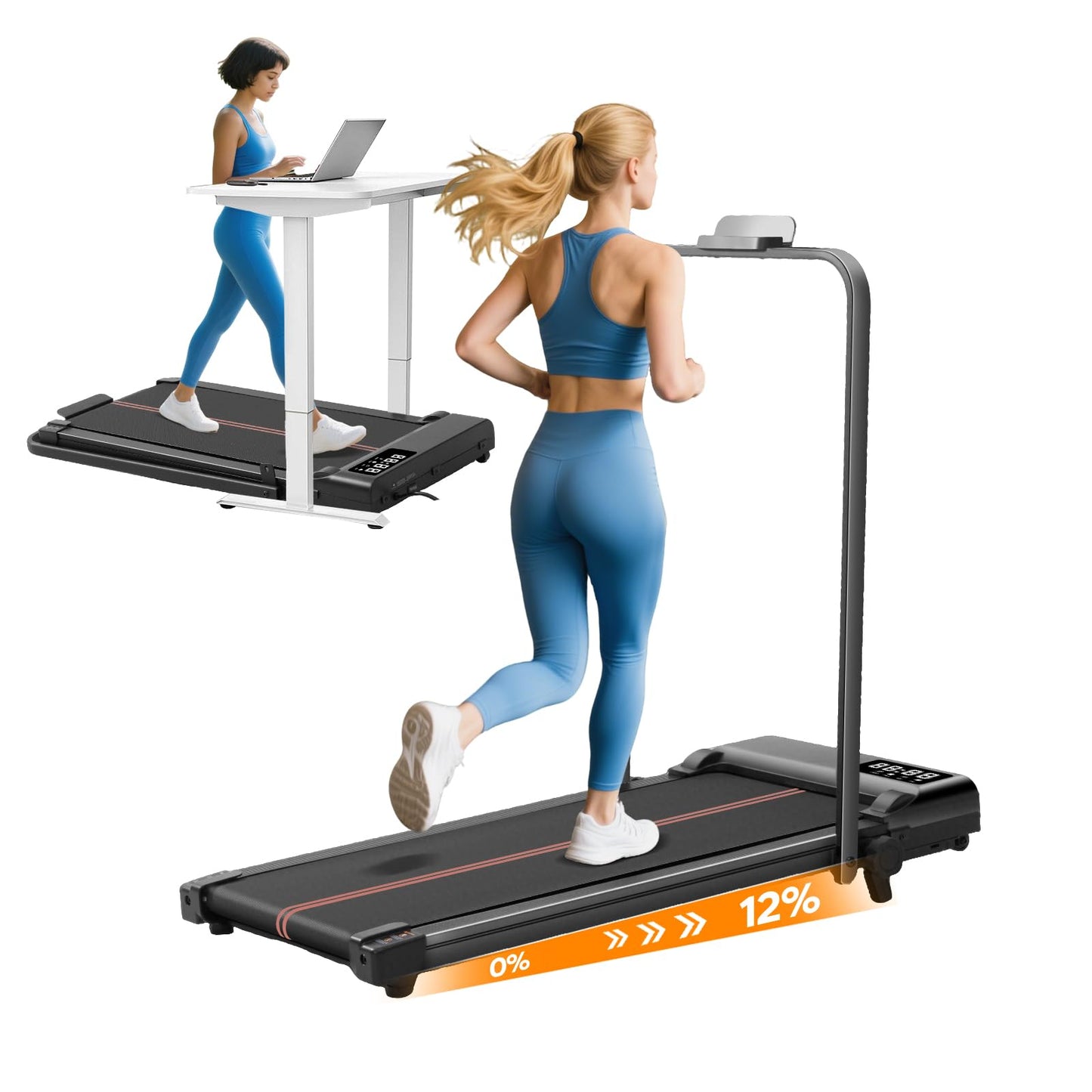 Walking Pad Treadmill with 12% Incline and Handle Bar, 3.0HP Folding Foldable Treadmills for home small, Portable Small Treadmill with Handles, Small Treadmills with Incline and Remote, 320LB Capacity