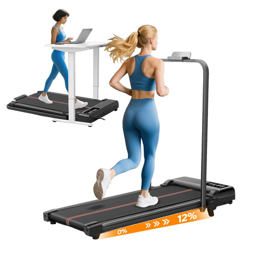 Walking Pad Treadmill with 12% Incline and Handle Bar, 3.0HP Folding Foldable Treadmills for home small, Portable Small Treadmill with Handles, Small Treadmills with Incline and Remote, 320LB Capacity